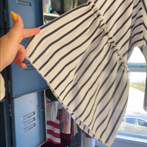 Stripped Cropped Tee with Tie Front - Picture 2 of 3